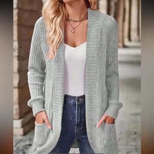 Gray Cardigan Sweater Women XL